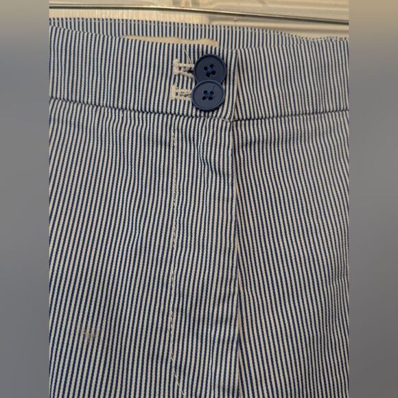 Talbots 18W Blue White Striped Cropped Pants Two-Button Capri Trousers Cotton - Picture 4 of 10